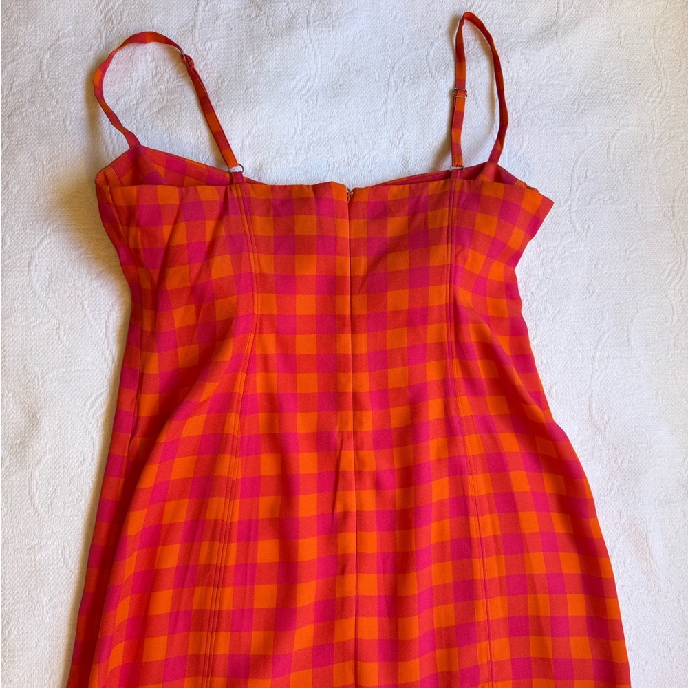 J. CREW Collection Invite Dress in Gingham Size 8 Vibrant Orange and Pink Midi - Picture 10 of 17